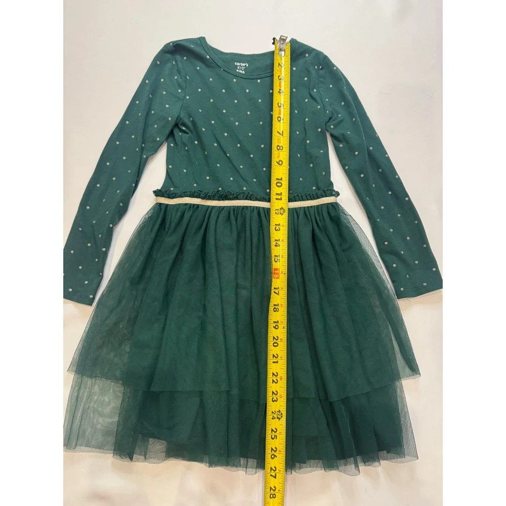 Carter's‎ Tutu Dress Kids Size 8 Green Gold Polka Dot Tulle Tiered Holiday